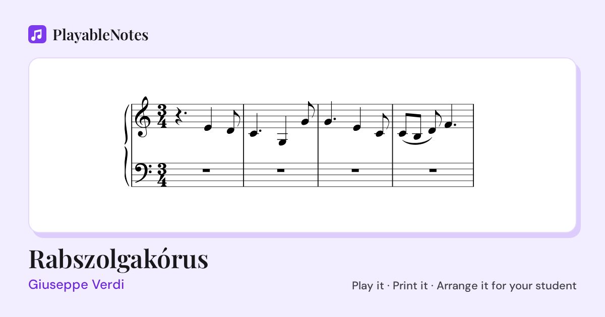 The first bars of Rabszolgakórus by Giuseppe Verdi, engraved.