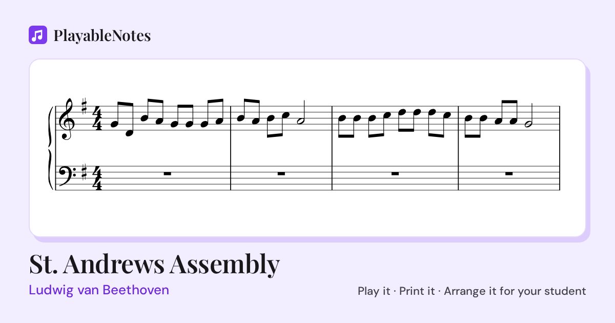 The first bars of St. Andrews Assembly by Ludwig van Beethoven, engraved.