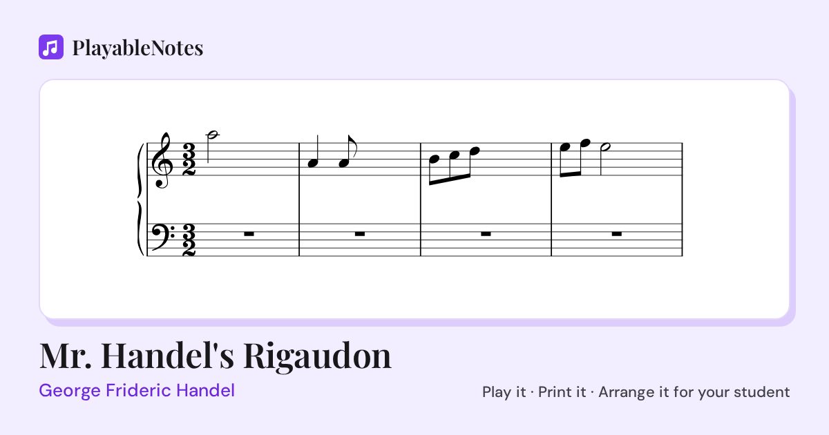 The first bars of Mr. Handel's Rigaudon by George Frideric Handel, engraved.