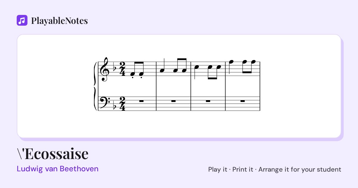 The first bars of \'Ecossaise by Ludwig van Beethoven, engraved.