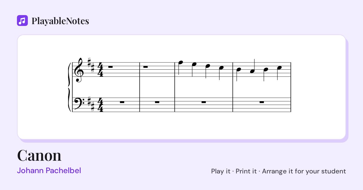 The first bars of Canon by Johann Pachelbel, engraved.