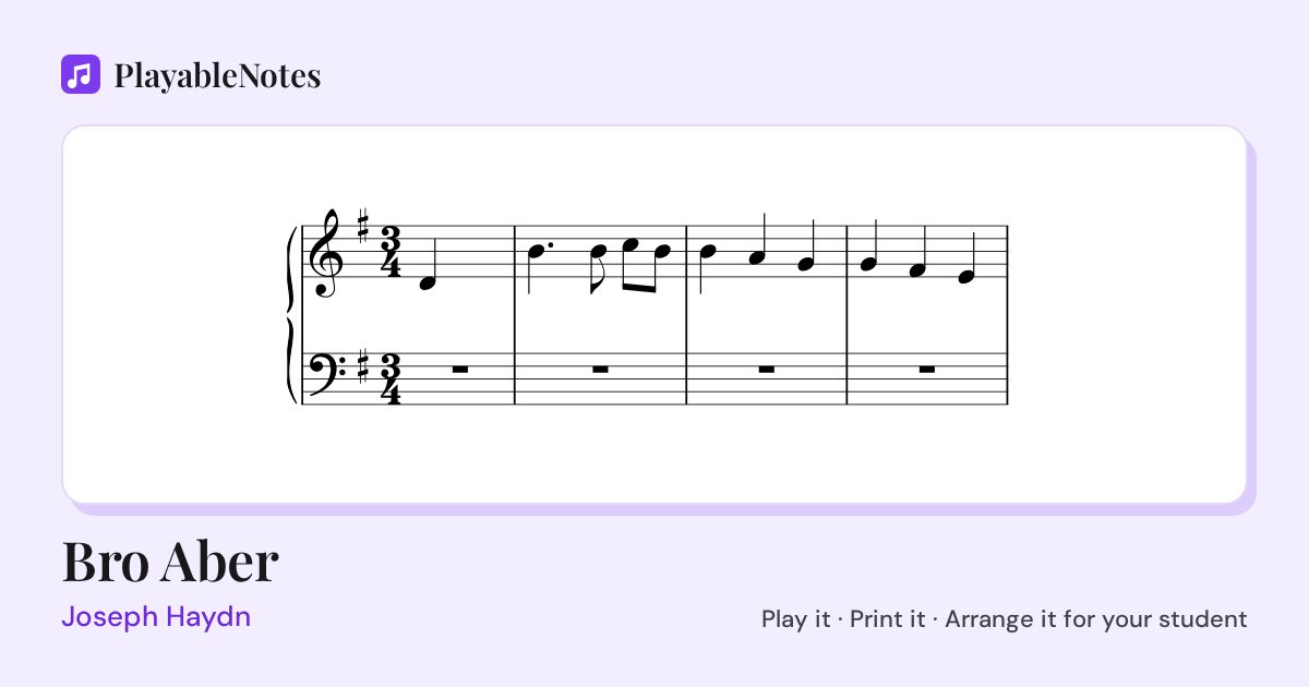 The first bars of Bro Aber by Joseph Haydn, engraved.
