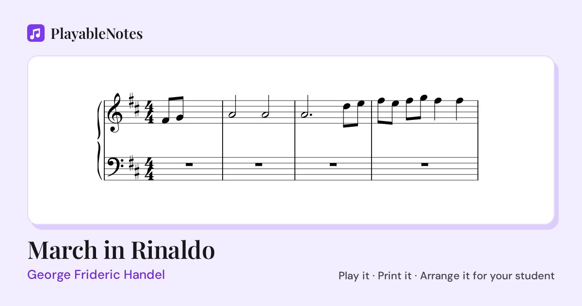 The first bars of March in Rinaldo by George Frideric Handel, engraved.