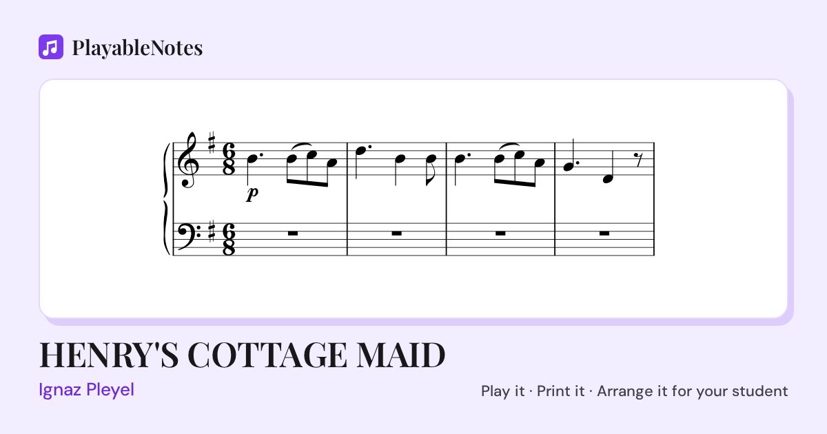 The first bars of HENRY'S COTTAGE MAID by Ignaz Pleyel, engraved.
