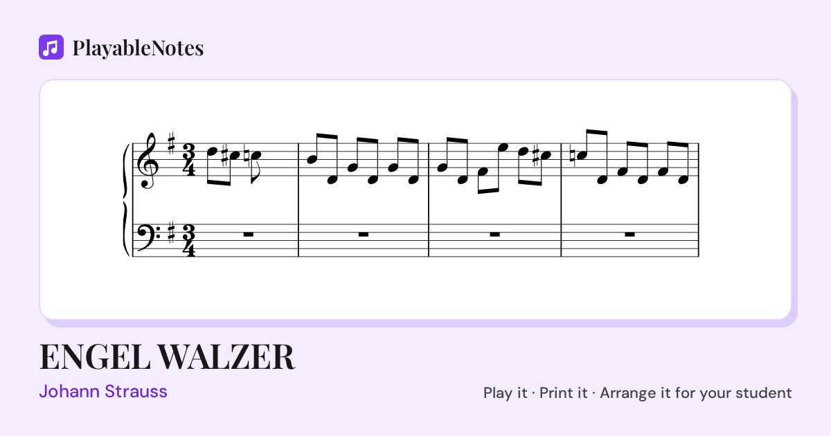 The first bars of ENGEL WALZER by Johann Strauss, engraved.