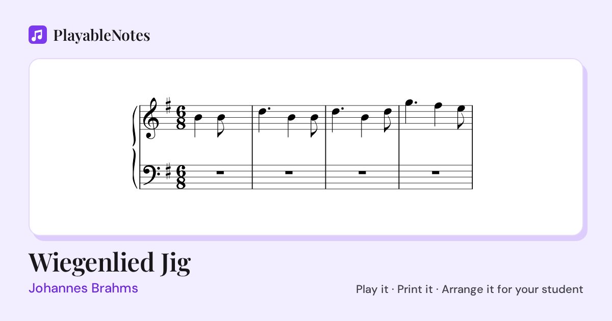 The first bars of Wiegenlied Jig by Johannes Brahms, engraved.