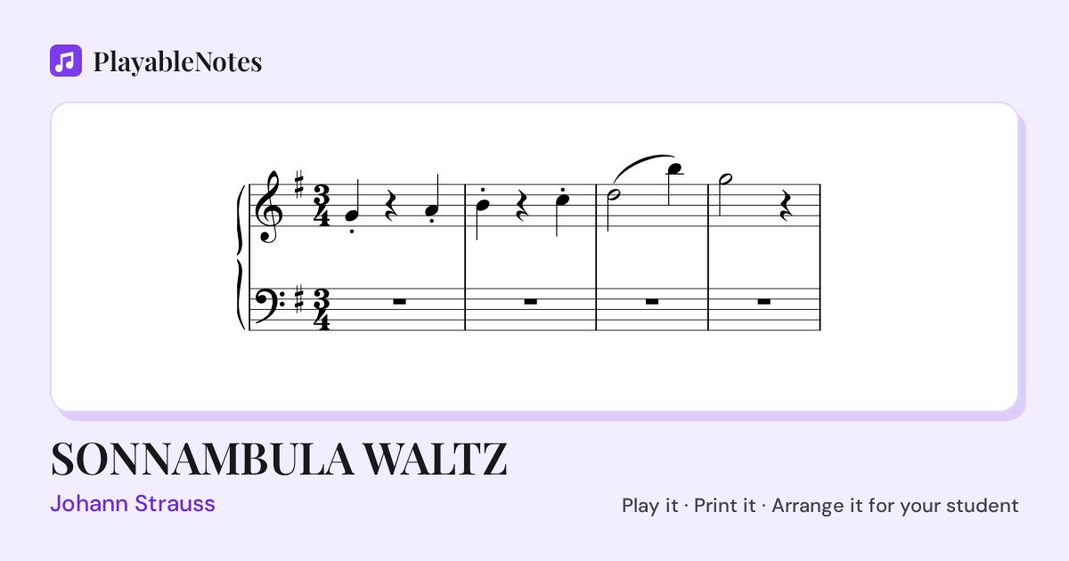 The first bars of SONNAMBULA WALTZ by Johann Strauss, engraved.