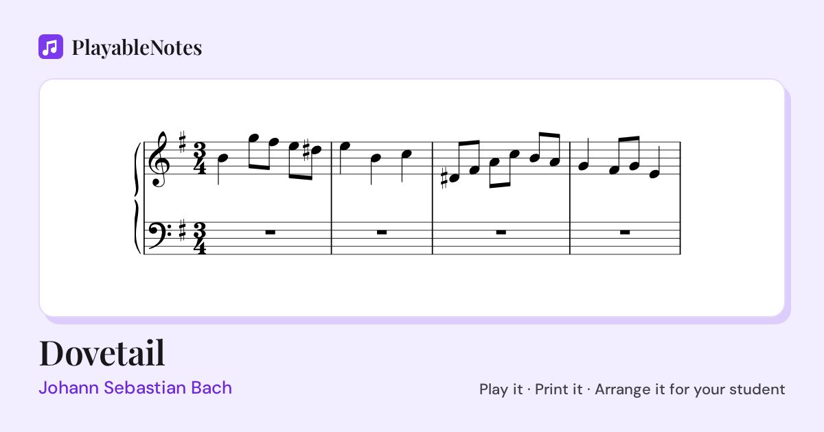 The first bars of Dovetail by Johann Sebastian Bach, engraved.