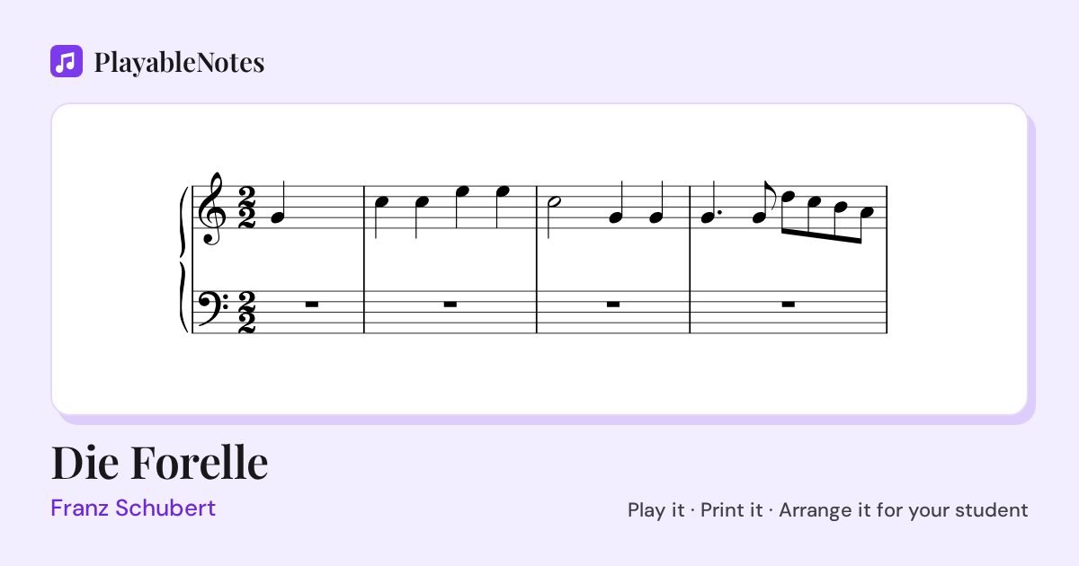 The first bars of Die Forelle by Franz Schubert, engraved.