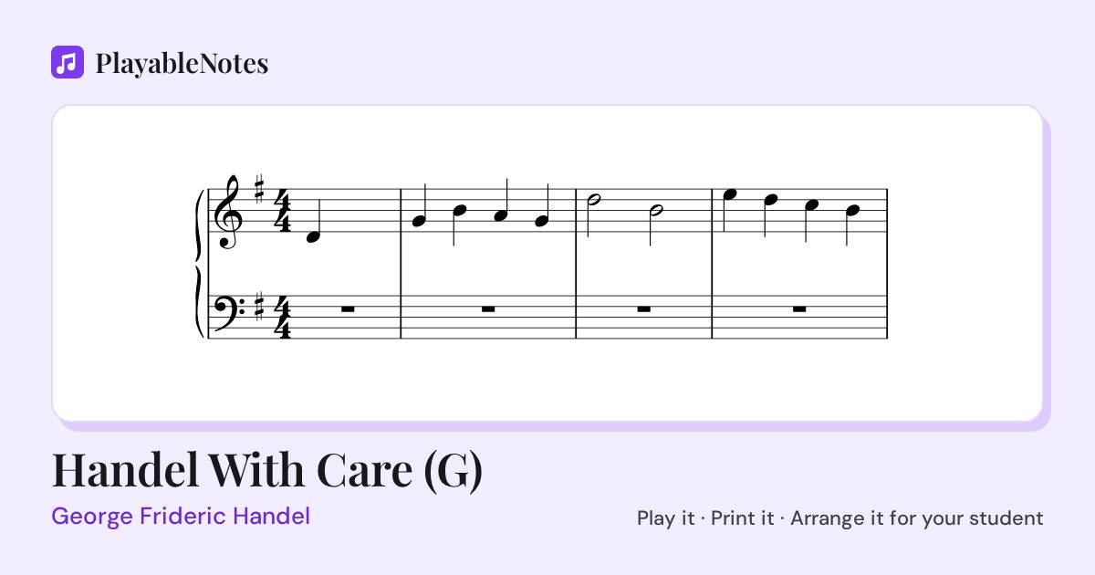 The first bars of Handel With Care (G) by George Frideric Handel, engraved.
