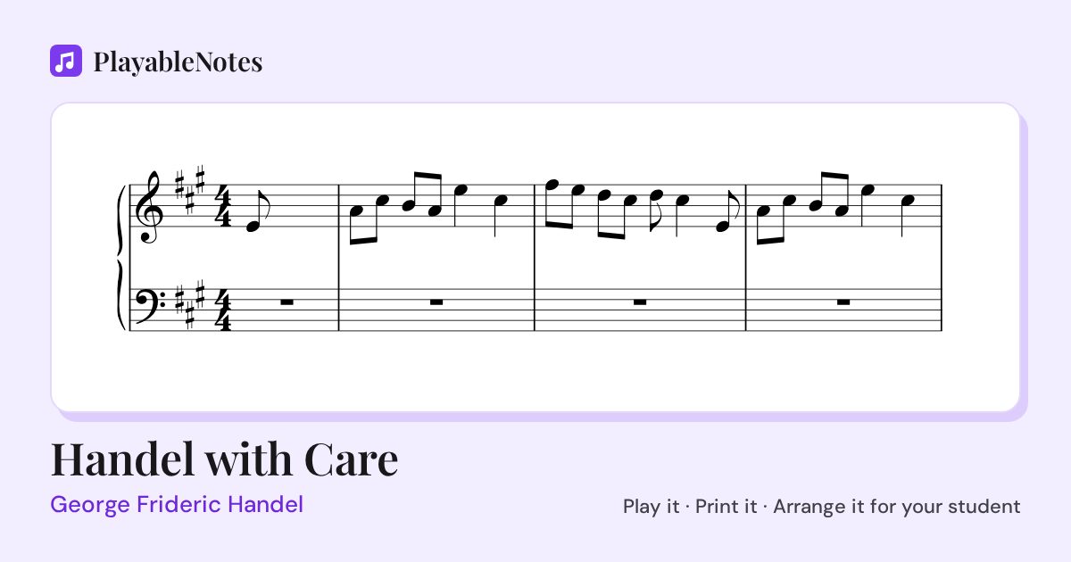 The first bars of Handel with Care by George Frideric Handel, engraved.