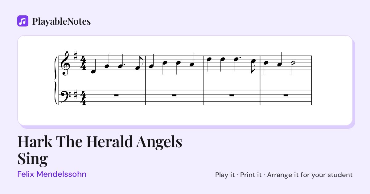The first bars of Hark The Herald Angels Sing by Felix Mendelssohn, engraved.