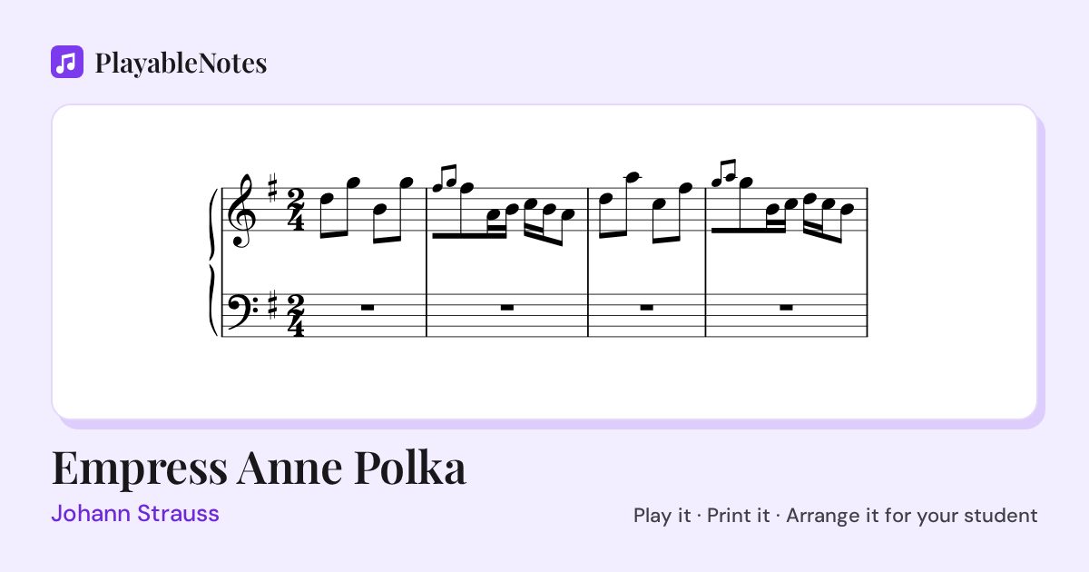 The first bars of Empress Anne Polka by Johann Strauss, engraved.
