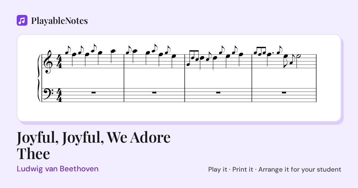 The first bars of Joyful, Joyful, We Adore Thee by Ludwig van Beethoven, engraved.