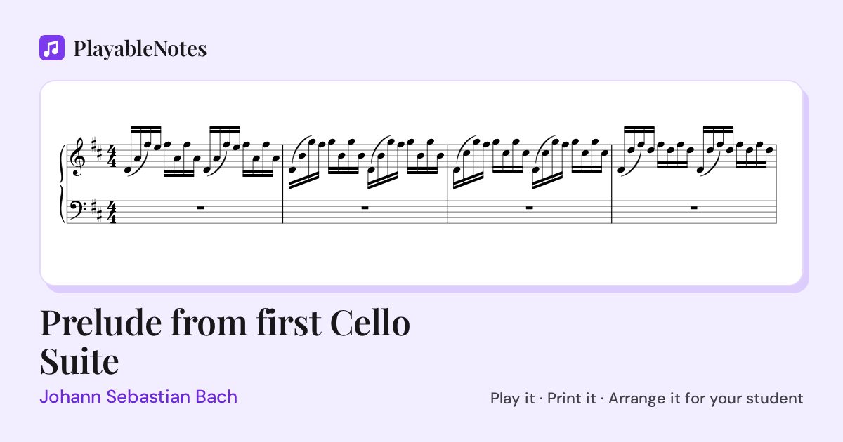 The first bars of Prelude from first Cello Suite by Johann Sebastian Bach, engraved.