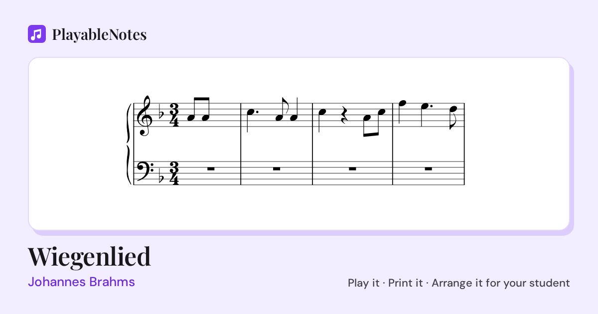 The first bars of Wiegenlied by Johannes Brahms, engraved.