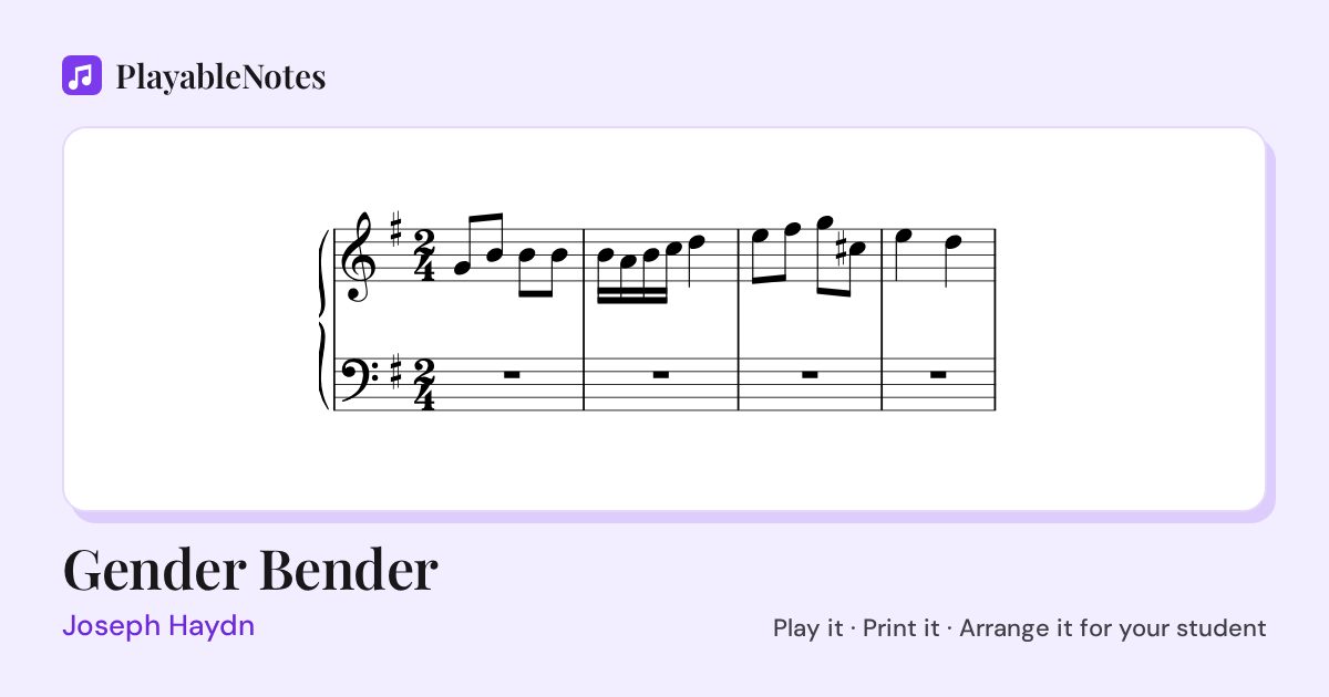 The first bars of Gender Bender by Joseph Haydn, engraved.