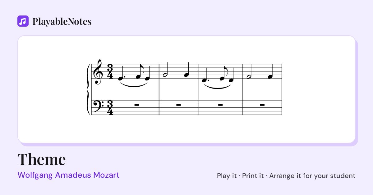 The first bars of Theme by Wolfgang Amadeus Mozart, engraved.