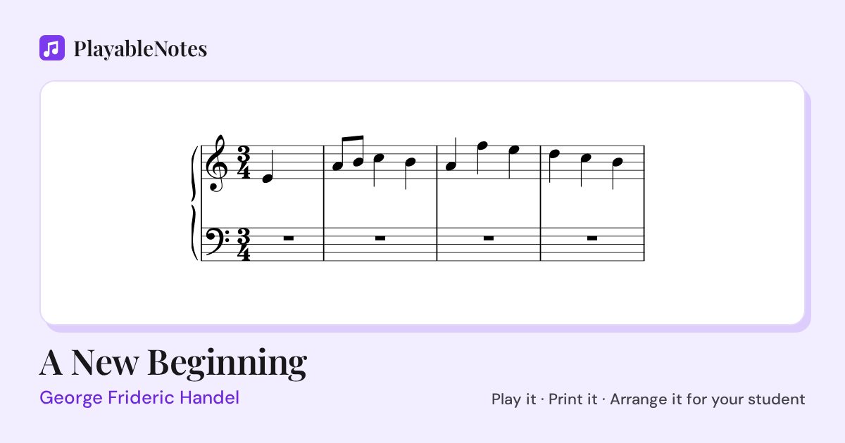 The first bars of A New Beginning by George Frideric Handel, engraved.