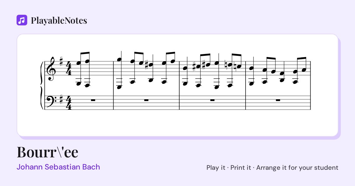 The first bars of Bourr\'ee by Johann Sebastian Bach, engraved.