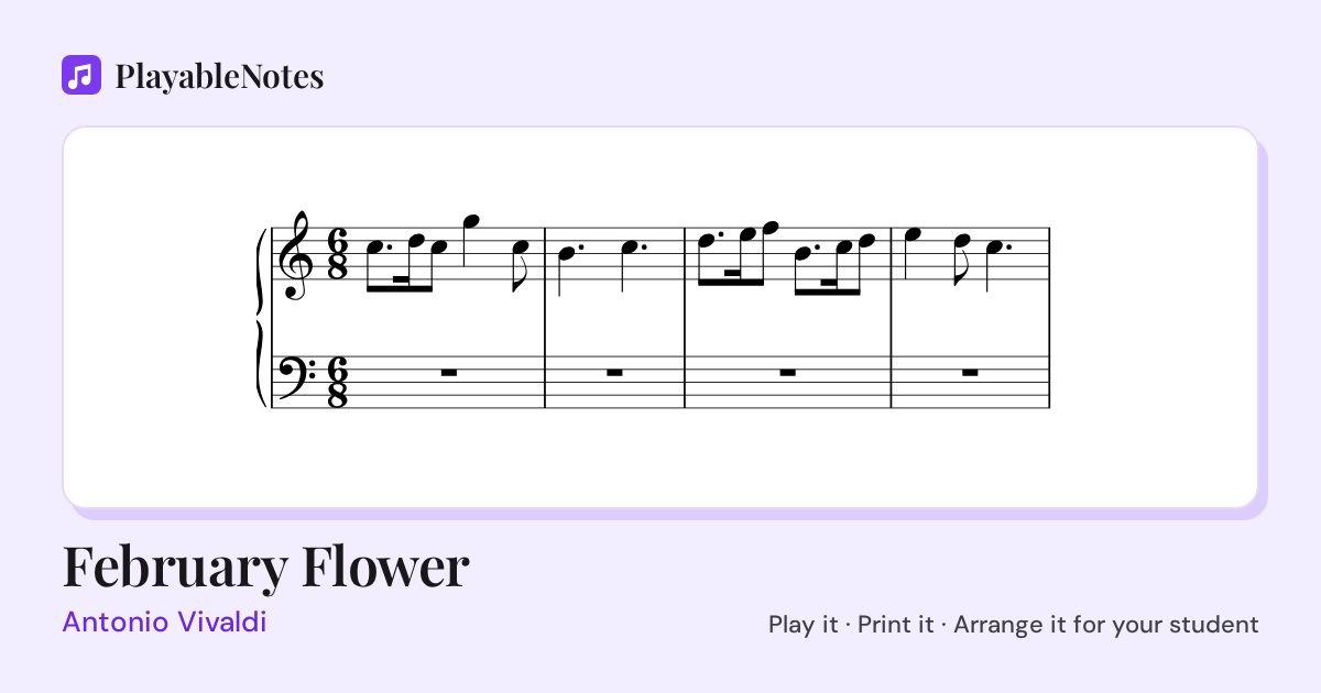The first bars of February Flower by Antonio Vivaldi, engraved.