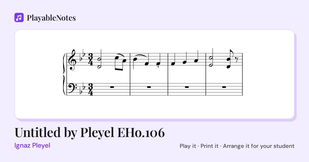 The first bars of Untitled by Pleyel EHo.106 by Ignaz Pleyel, engraved.