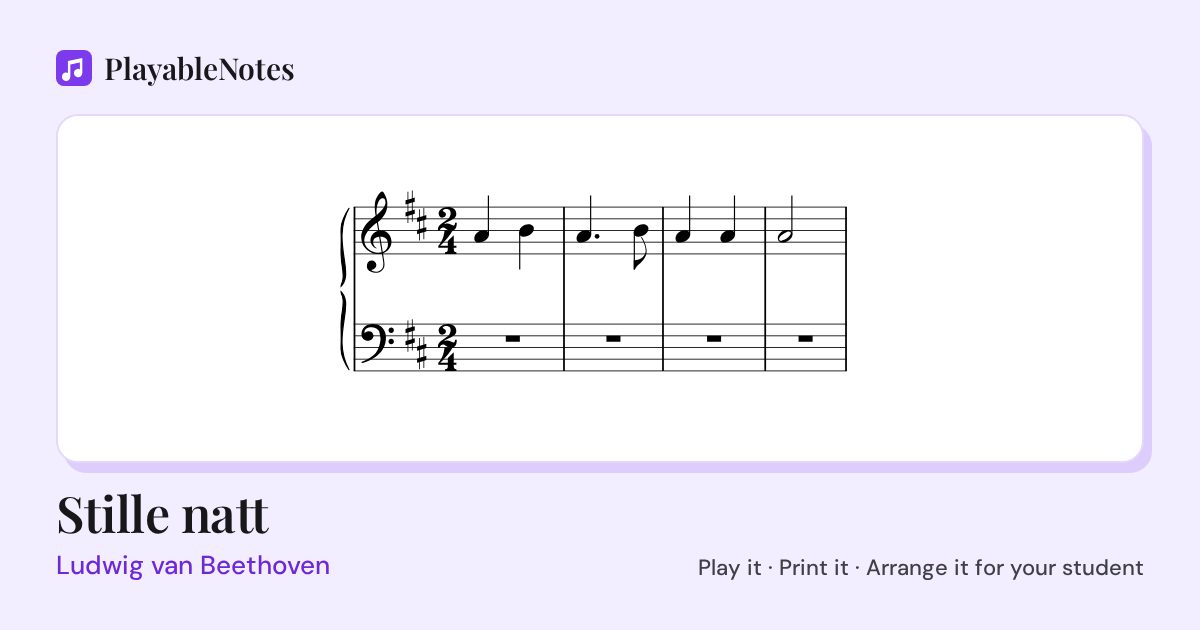 The first bars of Stille natt by Ludwig van Beethoven, engraved.