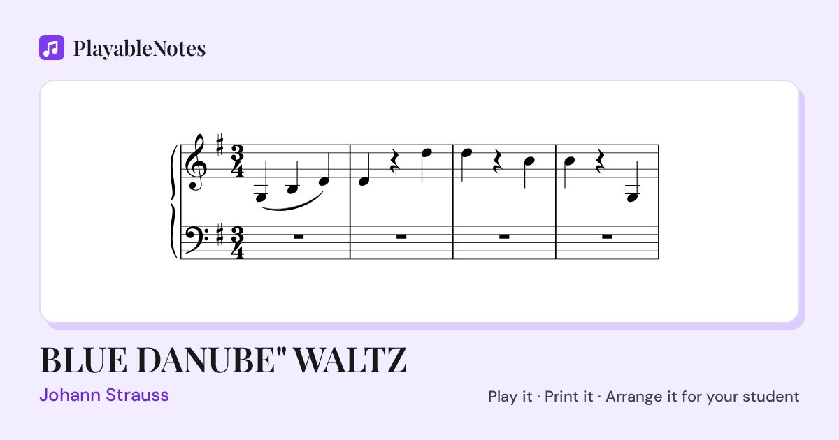 The first bars of BLUE DANUBE" WALTZ by Johann Strauss, engraved.