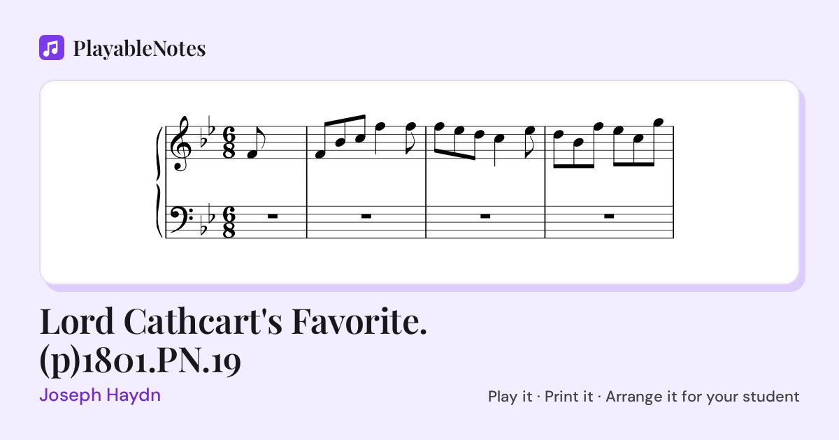 The first bars of Lord Cathcart's Favorite. (p)1801.PN.19 by Joseph Haydn, engraved.