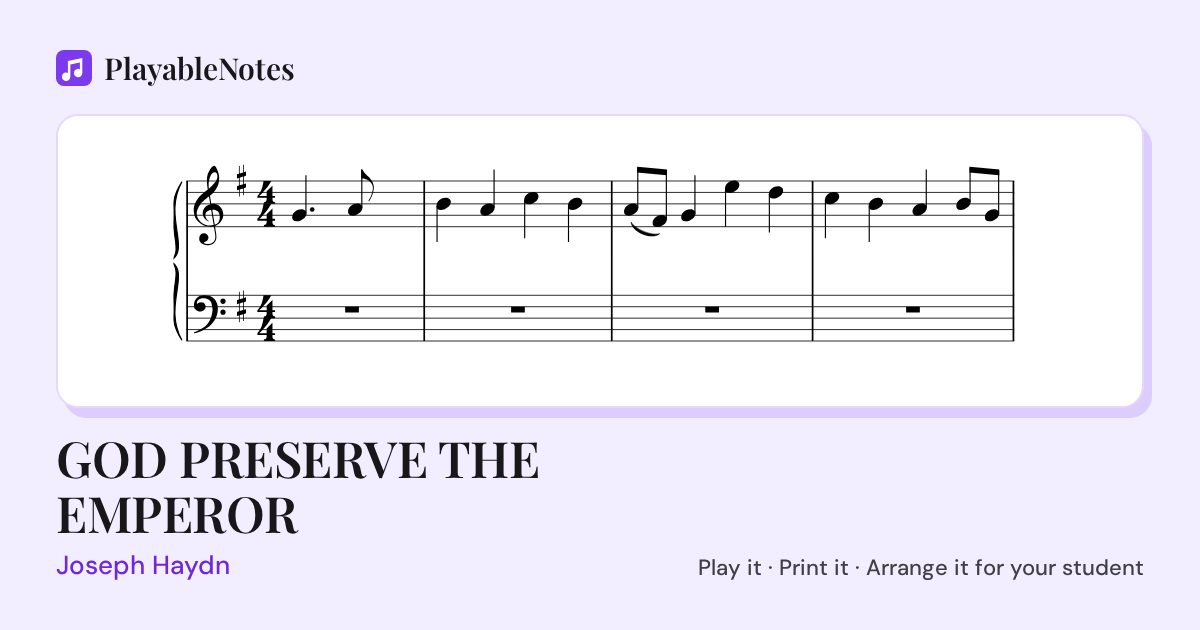 The first bars of GOD PRESERVE THE EMPEROR by Joseph Haydn, engraved.