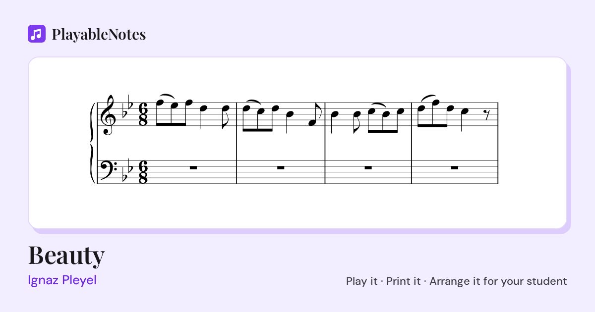 The first bars of Beauty by Ignaz Pleyel, engraved.