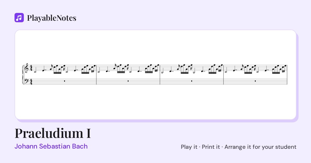 The first bars of Praeludium I by Johann Sebastian Bach, engraved.