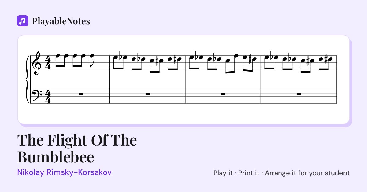 The first bars of The Flight Of The Bumblebee by Nikolay Rimsky-Korsakov, engraved.