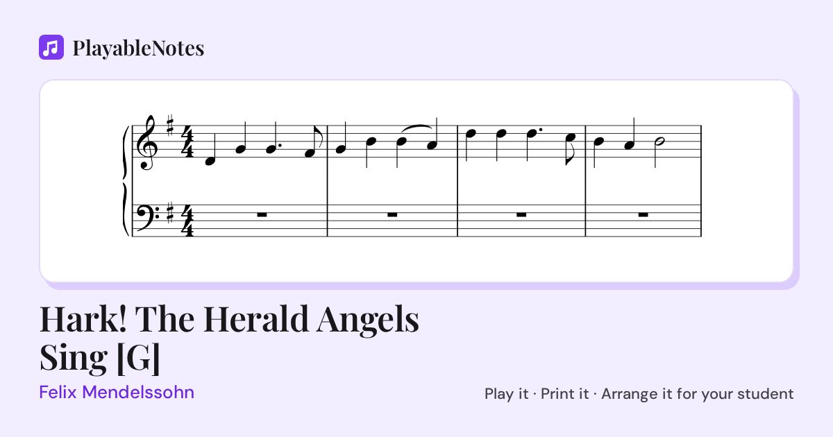 The first bars of Hark! The Herald Angels Sing [G] by Felix Mendelssohn, engraved.