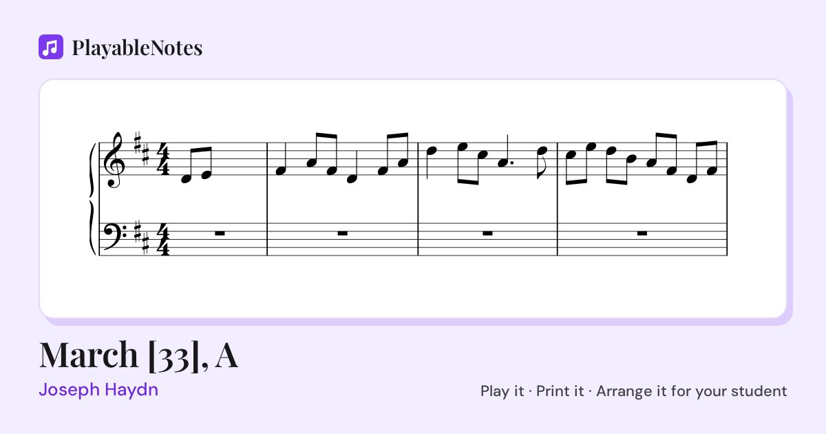 The first bars of March [33], A by Joseph Haydn, engraved.