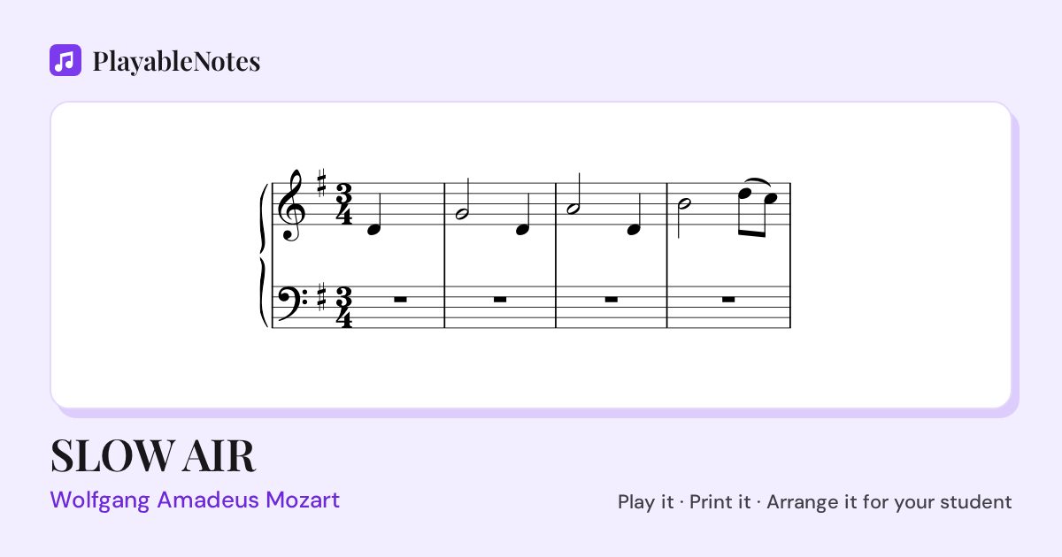 The first bars of SLOW AIR by Wolfgang Amadeus Mozart, engraved.