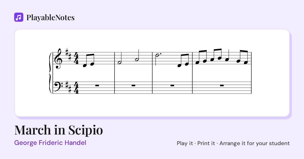 The first bars of March in Scipio by George Frideric Handel, engraved.