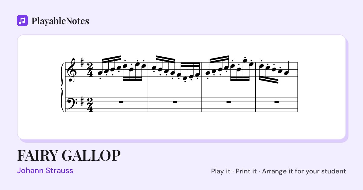 The first bars of FAIRY GALLOP by Johann Strauss, engraved.
