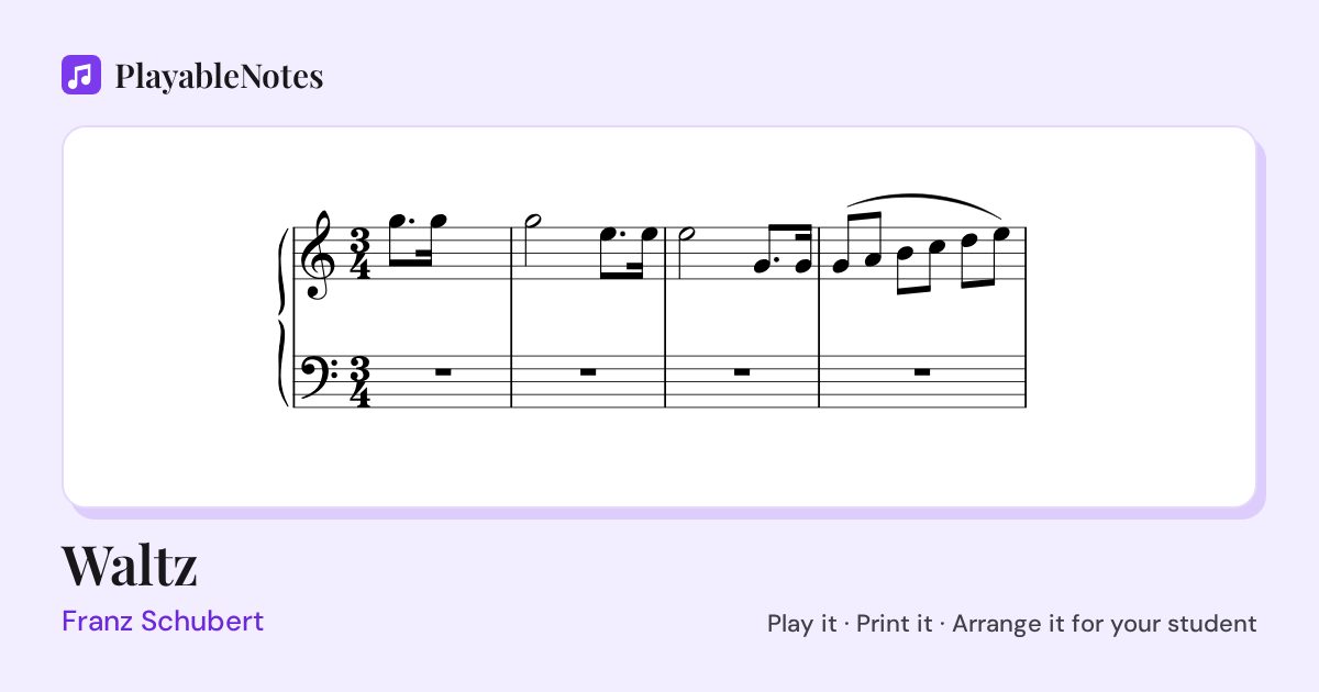 The first bars of Waltz by Franz Schubert, engraved.