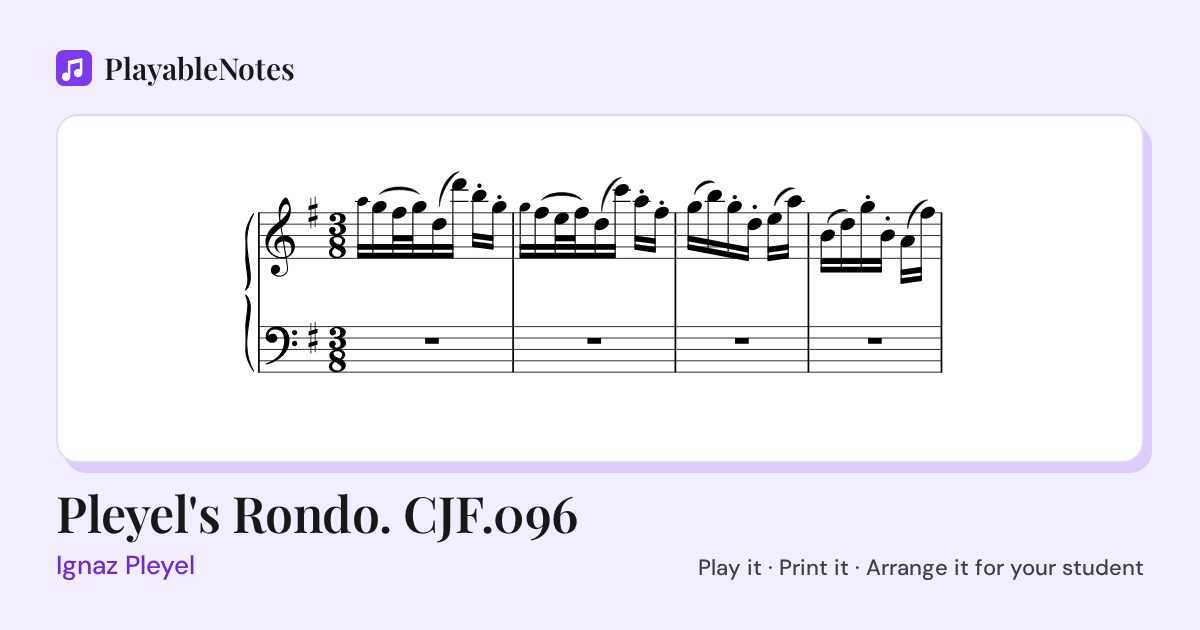 The first bars of Pleyel's Rondo. CJF.096 by Ignaz Pleyel, engraved.