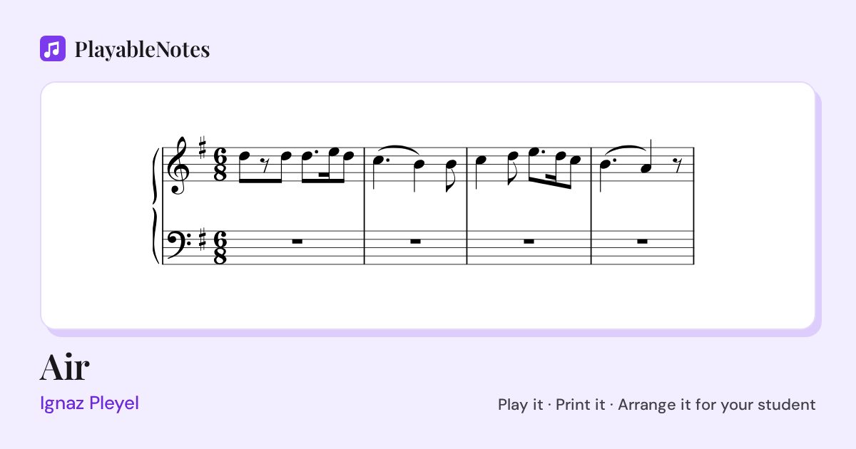 The first bars of Air by Ignaz Pleyel, engraved.