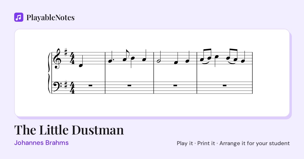 The first bars of The Little Dustman by Johannes Brahms, engraved.