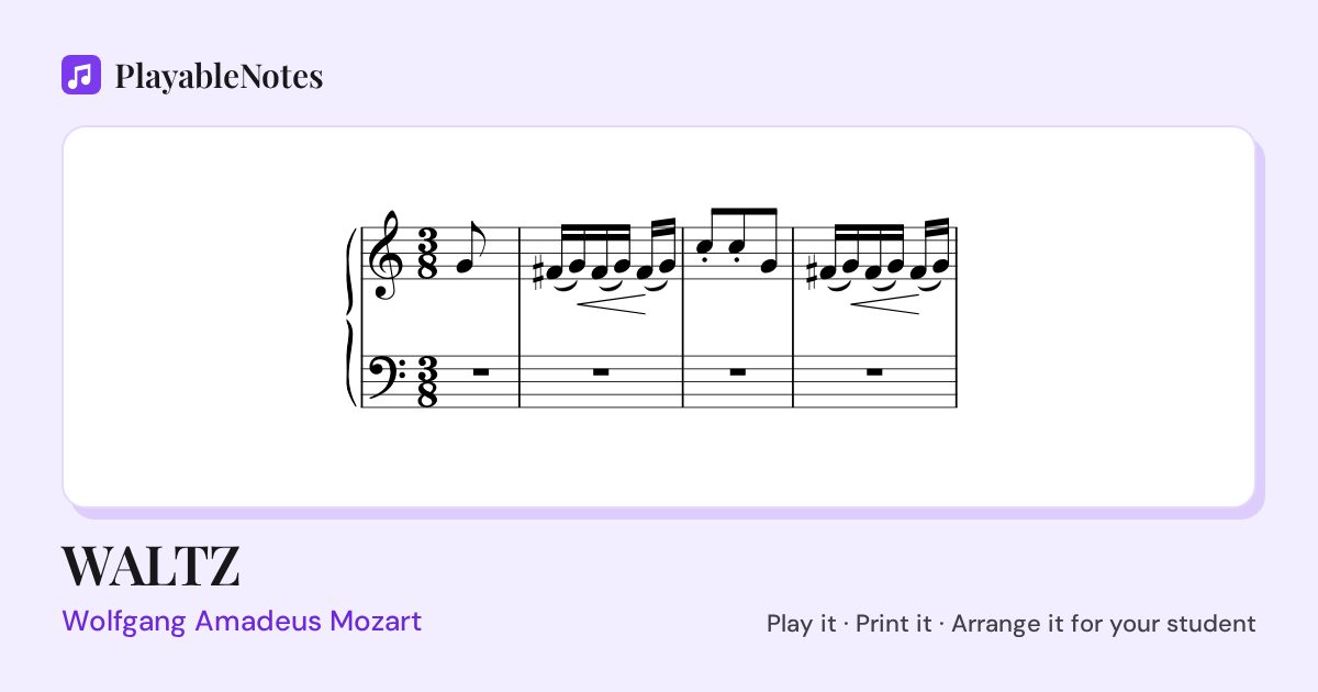The first bars of WALTZ by Wolfgang Amadeus Mozart, engraved.