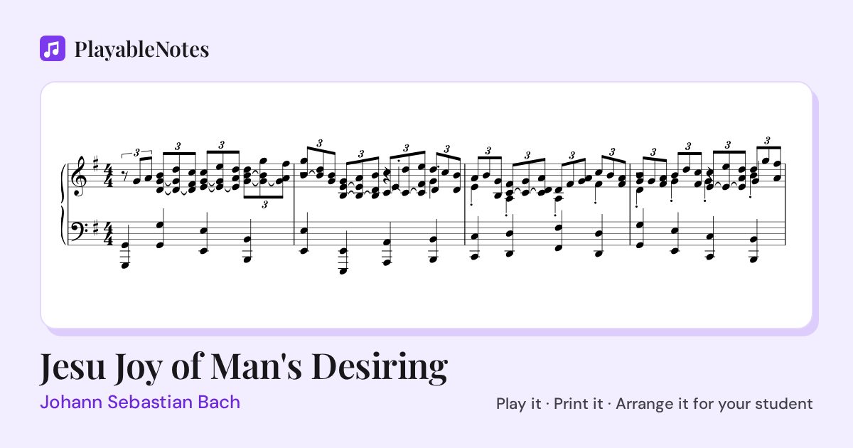 The first bars of Jesu Joy of Man's Desiring by Johann Sebastian Bach, engraved.