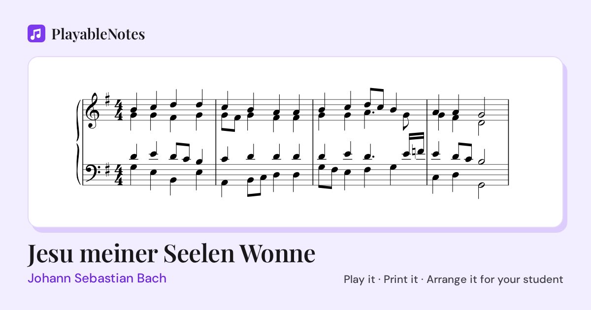 The first bars of Jesu meiner Seelen Wonne by Johann Sebastian Bach, engraved.