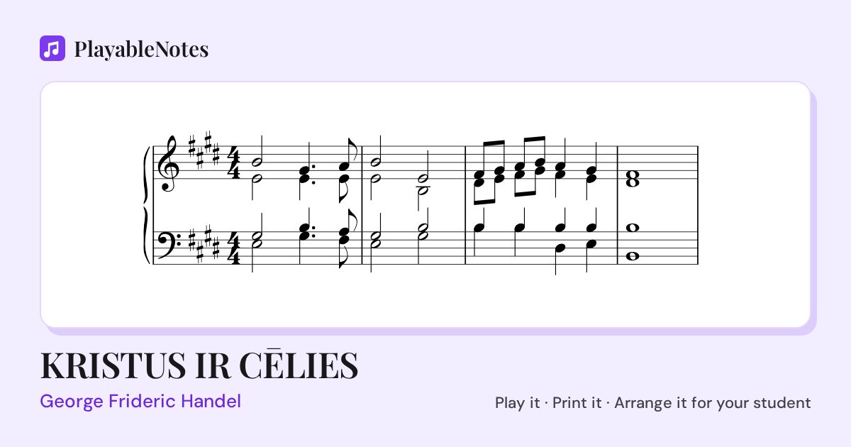 The first bars of KRISTUS IR CĒLIES by George Frideric Handel, engraved.
