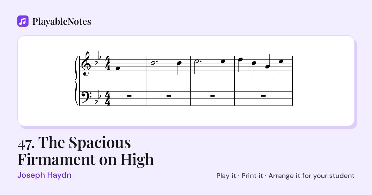 The first bars of 47. The Spacious Firmament on High by Joseph Haydn, engraved.