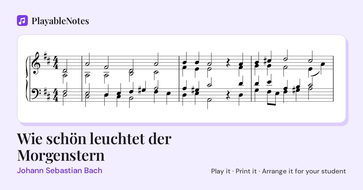 The first bars of Wie schön leuchtet der Morgenstern by Johann Sebastian Bach, engraved.