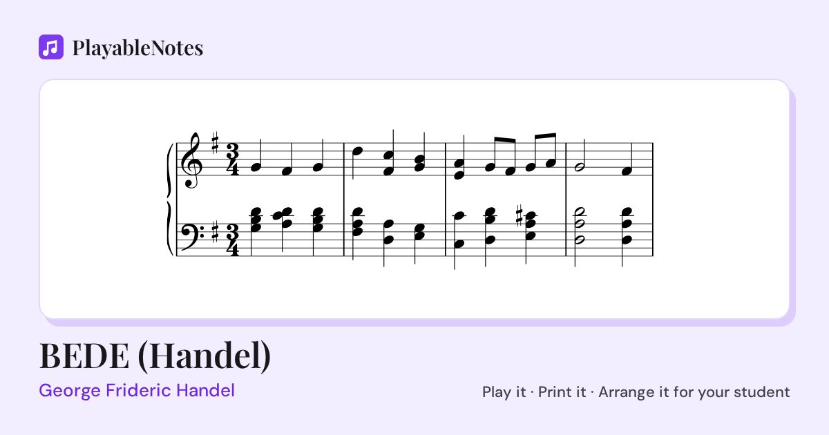 The first bars of BEDE (Handel) by George Frideric Handel, engraved.