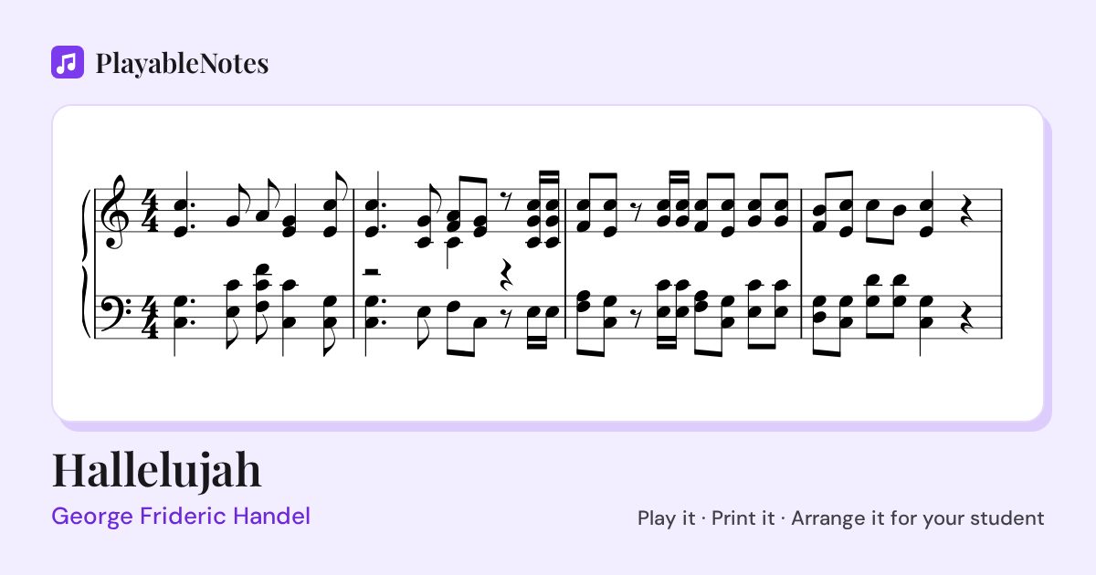 The first bars of Hallelujah by George Frideric Handel, engraved.